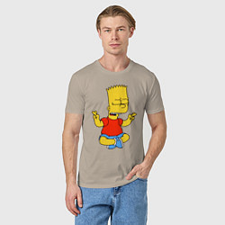 Футболка хлопковая мужская Барт Симпсон - сидит со скрещенными пальцами, цвет: миндальный — фото 2