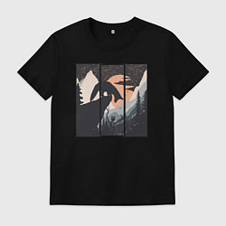 Футболка хлопковая мужская Оранжевая луна и лисёнок, цвет: черный