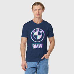 Футболка хлопковая мужская Значок BMW в стиле glitch, цвет: тёмно-синий — фото 2