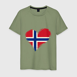 Футболка хлопковая мужская Сердце - Норвегия, цвет: авокадо