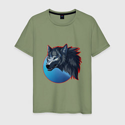 Футболка хлопковая мужская Морда ночного волка, цвет: авокадо