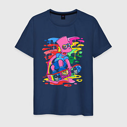 Мужская футболка Барт Симпсон - крутой скейтер - разноцветные клякс