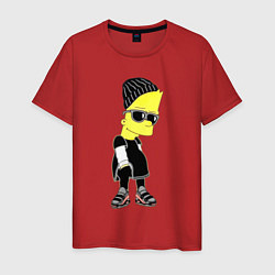 Футболка хлопковая мужская Барт Симпсон в тёмных очках, цвет: красный