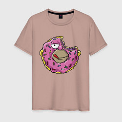Футболка хлопковая мужская Гомер Симпсон - пончик, цвет: пыльно-розовый