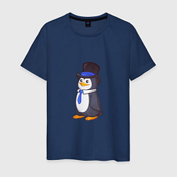 Футболка хлопковая мужская Пингвин в цилиндре, цвет: тёмно-синий