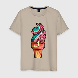 Футболка хлопковая мужская Мороженое осьминог, цвет: миндальный