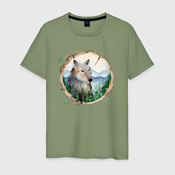 Мужская футболка Рисунок на бревне - волк