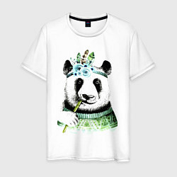 Мужская футболка Прикольный панда жующий стебель бамбука