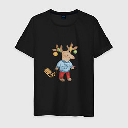 Мужская футболка Рождественский олень с санями