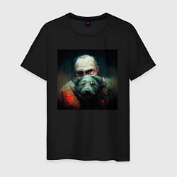 Мужская футболка Портрет демонических дедушки и собаки