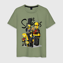 Мужская футболка Семейка Симпсонов в кожаной одежде с заклёпками