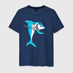 Футболка хлопковая мужская Акула играет в бильярд, цвет: тёмно-синий