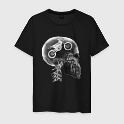 Футболка хлопковая мужская Рентген головы байкера, цвет: черный
