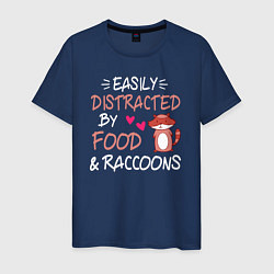 Мужская футболка Легко отвлекаюсь на еду и енотов