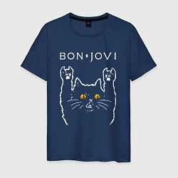 Футболка хлопковая мужская Bon Jovi rock cat, цвет: тёмно-синий