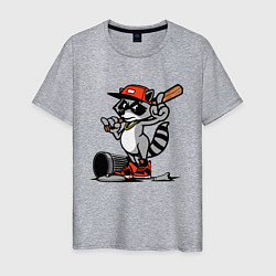 Мужская футболка Крутой енот с бейсбольной битой
