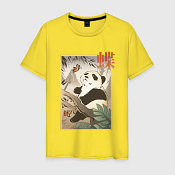 Мужская футболка Панда и бабочка - Японская гравюра Укиё Э