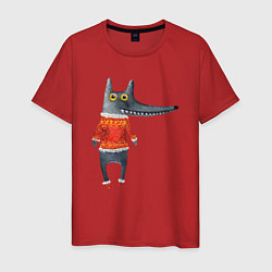 Мужская футболка Серый волк в оранжевом свитере