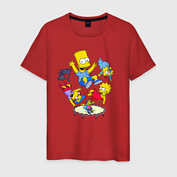 Мужская футболка Персонажи из мультфильма Симпсоны прыгают на батут