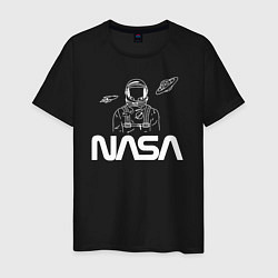 Футболка хлопковая мужская Nasa - космонавт, цвет: черный