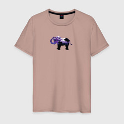 Мужская футболка Силуэт слона и фиолетовый пейзаж
