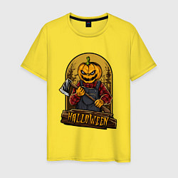 Мужская футболка Хэллоуин тыква с топором