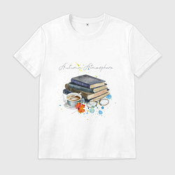 Футболка хлопковая мужская Autumn atmosphere with books and coffee, цвет: белый