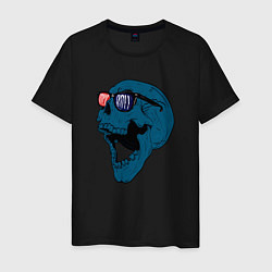 Футболка хлопковая мужская Rock and roll blue skull, цвет: черный