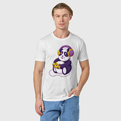 Футболка хлопковая мужская Панда в наушниках с геймпадом, цвет: белый — фото 2