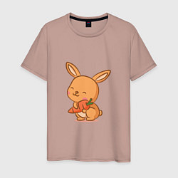 Футболка хлопковая мужская Кролик и морковка, цвет: пыльно-розовый