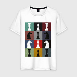 Мужская футболка Шахматные фигуры на цветном фоне