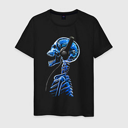 Футболка хлопковая мужская Скелет в наушниках - меломан, цвет: черный