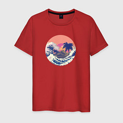 Мужская футболка Ретро дизайн большие волны и пальмы