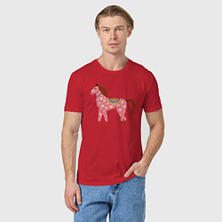 Футболка хлопковая мужская Красочная лошадка, цвет: красный — фото 2