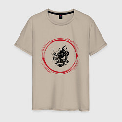 Мужская футболка Символ Cyberpunk 2077 и красная краска вокруг