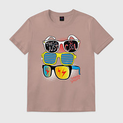 Футболка хлопковая мужская Поп арт очки, цвет: пыльно-розовый