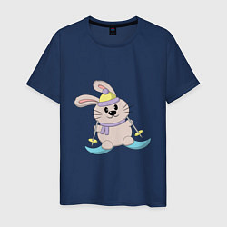Футболка хлопковая мужская Кролик - лыжник, цвет: тёмно-синий