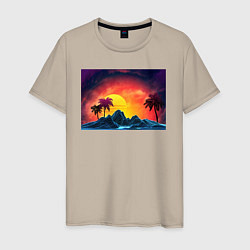 Мужская футболка Пляж и пальмы абстрактный ретро дизайн