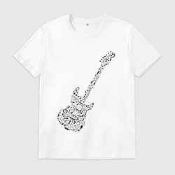 Футболка хлопковая мужская Гитара из нот, цвет: белый