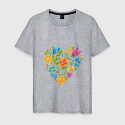 Мужская футболка Цветочный орнамент в форме сердца Любовь