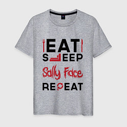 Футболка хлопковая мужская Надпись: eat sleep Sally Face repeat, цвет: меланж