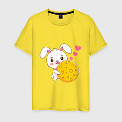 Футболка хлопковая мужская Кролик с вкусняшкой, цвет: желтый