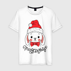Мужская футболка Merry Christmas, cute rabbit in Santa hat