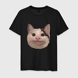 Футболка хлопковая мужская Polite cat meme, цвет: черный