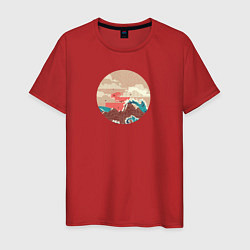 Мужская футболка Большая океанская волна и пустой остров на закате