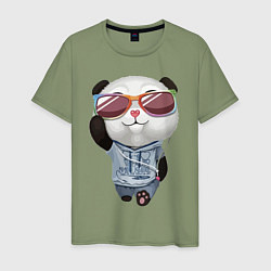 Мужская футболка Прикольный пандёныш в темных очках и наушниках