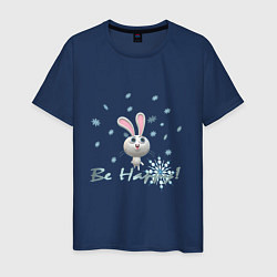 Мужская футболка Год кролика Надпись Будь счастлив