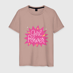 Футболка хлопковая мужская Girl power boom, цвет: пыльно-розовый
