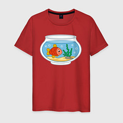 Футболка хлопковая мужская Аквариум и рыбка, цвет: красный
