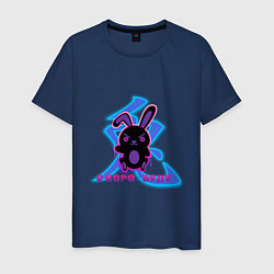 Футболка хлопковая мужская Скоро буду черный кролик с иероглифом, цвет: тёмно-синий